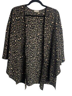 Leopard Print Open Front Kimono Cardigan - Black/Tan